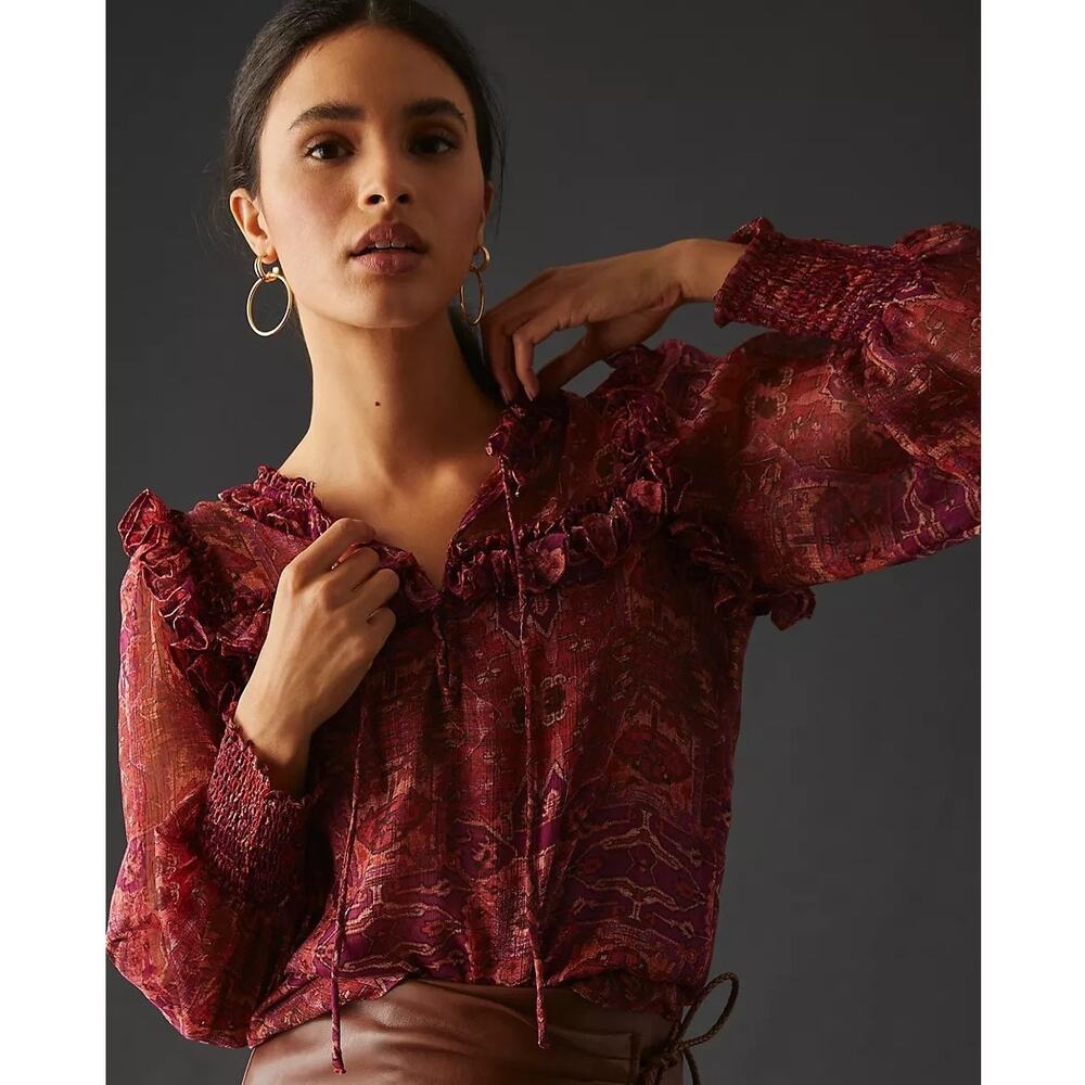 New Anthropologie MISA Raffi Long Sleeve Top $295 X-SMALL Septima Tapestry